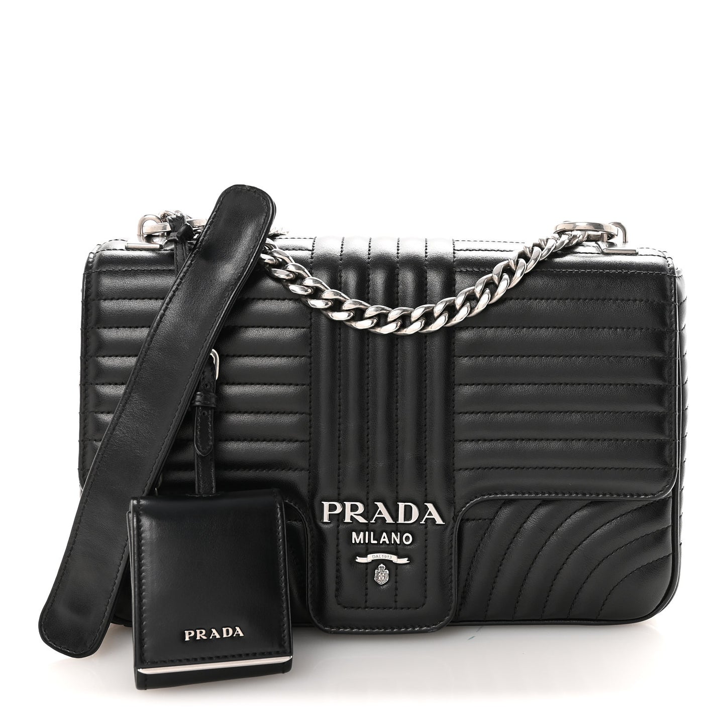 Soft Calfskin Impunture Diagramme Large Chain Flap Shoulder Bag Black