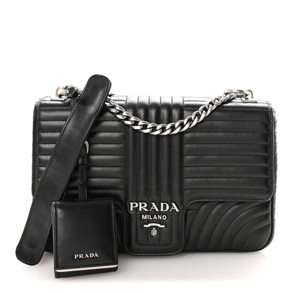 Prada Soft Calfskin Impunture Diagramme Large Chain Flap Shoulder Bag Black 1 of 9