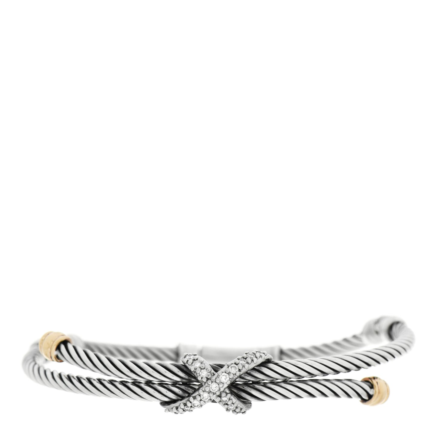 Sterling Silver 18K Yellow Gold Diamond Crossover X Station Bypass Bracelet