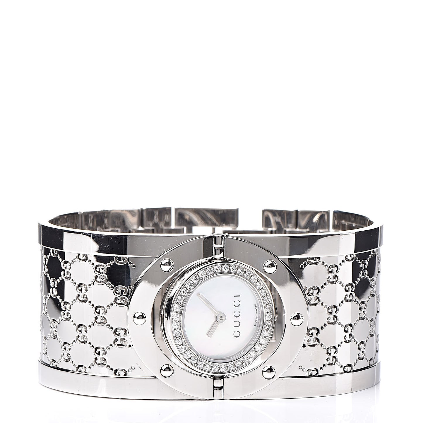 Stainless Steel Diamond Bezel Mother of Pearl 33mm Twirl Quartz Watch