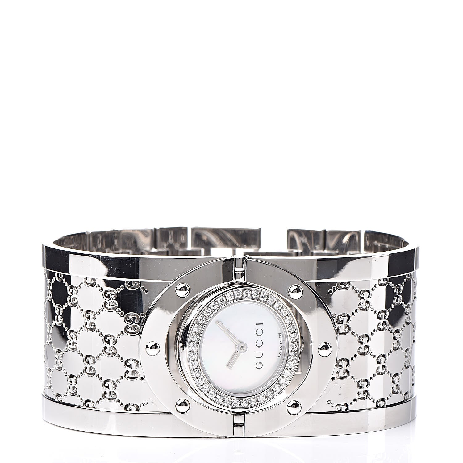 Gucci Stainless Steel Diamond Bezel Mother of Pearl 33mm Twirl Quartz Watch 3 of 7