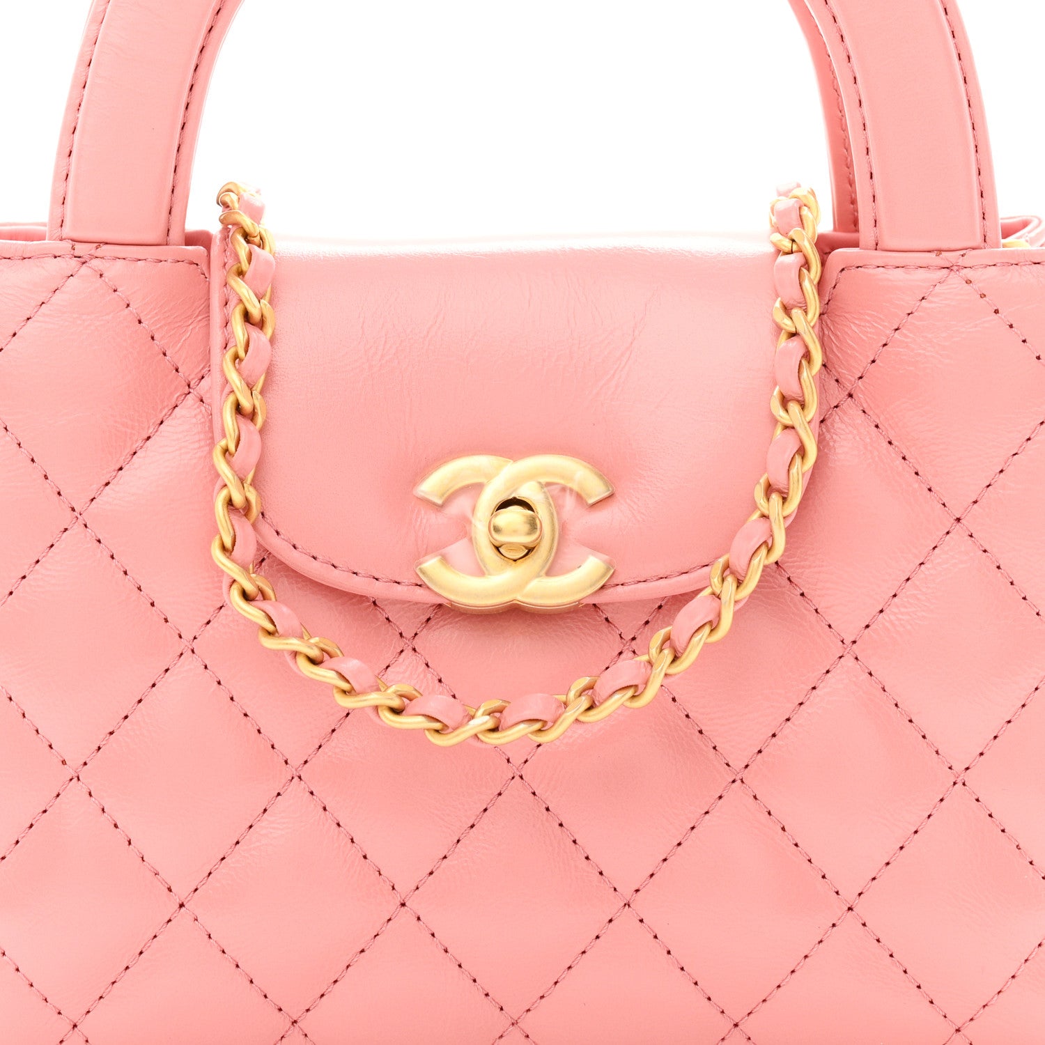 Chanel Shiny Aged Calfskin Quilted Nano Kelly Shopper Coral Pink 8 of 10