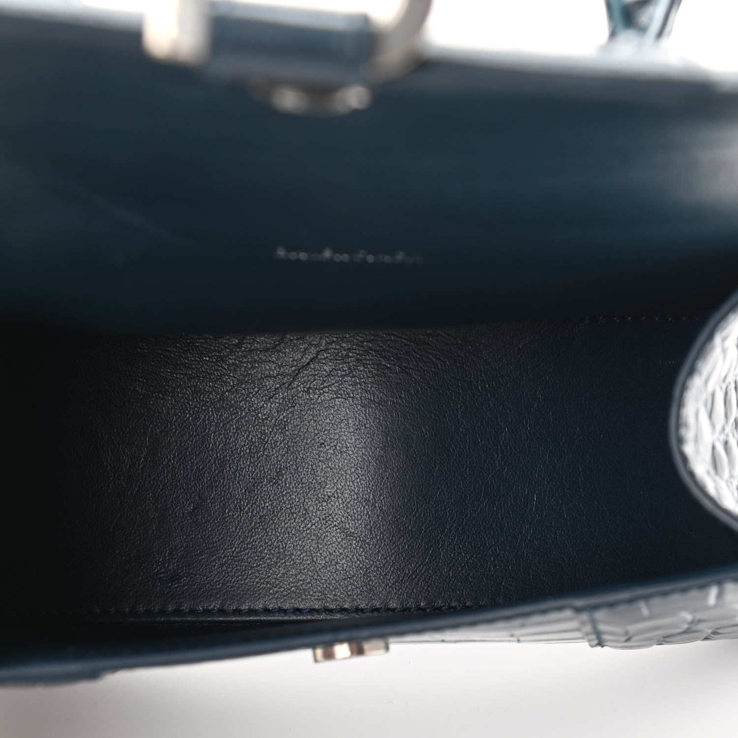 Balenciaga Shiny Calfskin Crocodile Embossed Hourglass Top Handle Bag XS Denim Blue 5 of 13