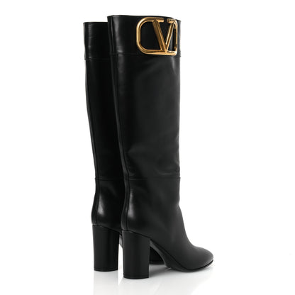 Valentino Garavani Calfskin Vlogo Knee High 85mm Boots 41 Black 5 of 13