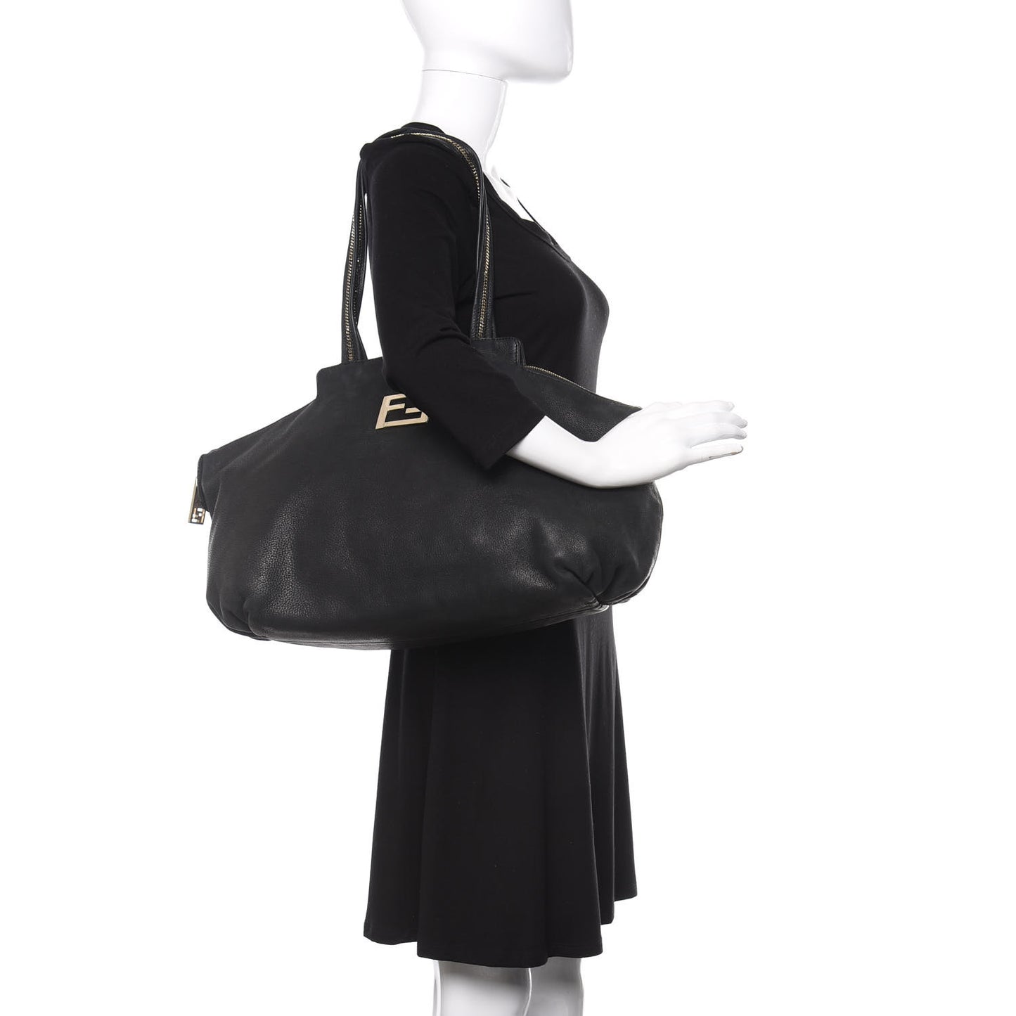 Metallic Nubuck Medium Chains Tote Black