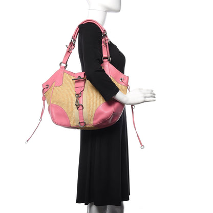 Prada Straw Vitello Daino Hobo Naturale Begonia 2 of 10