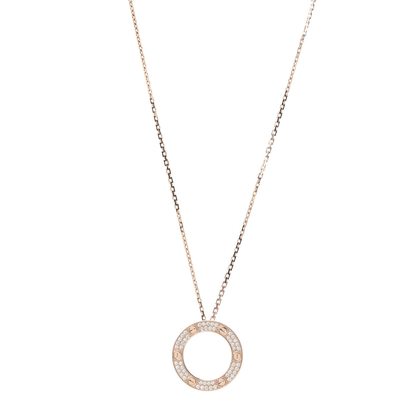 18K Pink Gold Diamond LOVE Paved Necklace