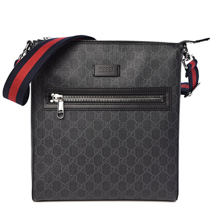 Gucci GG Supreme Monogram Appia Calfskin Web Flat Messenger Bag Black Grey 1 of 10