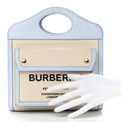 Burberry Canvas Smooth Calfskin Two Tone Mini Pocket Bag Natural Pale Blue 2 of 11