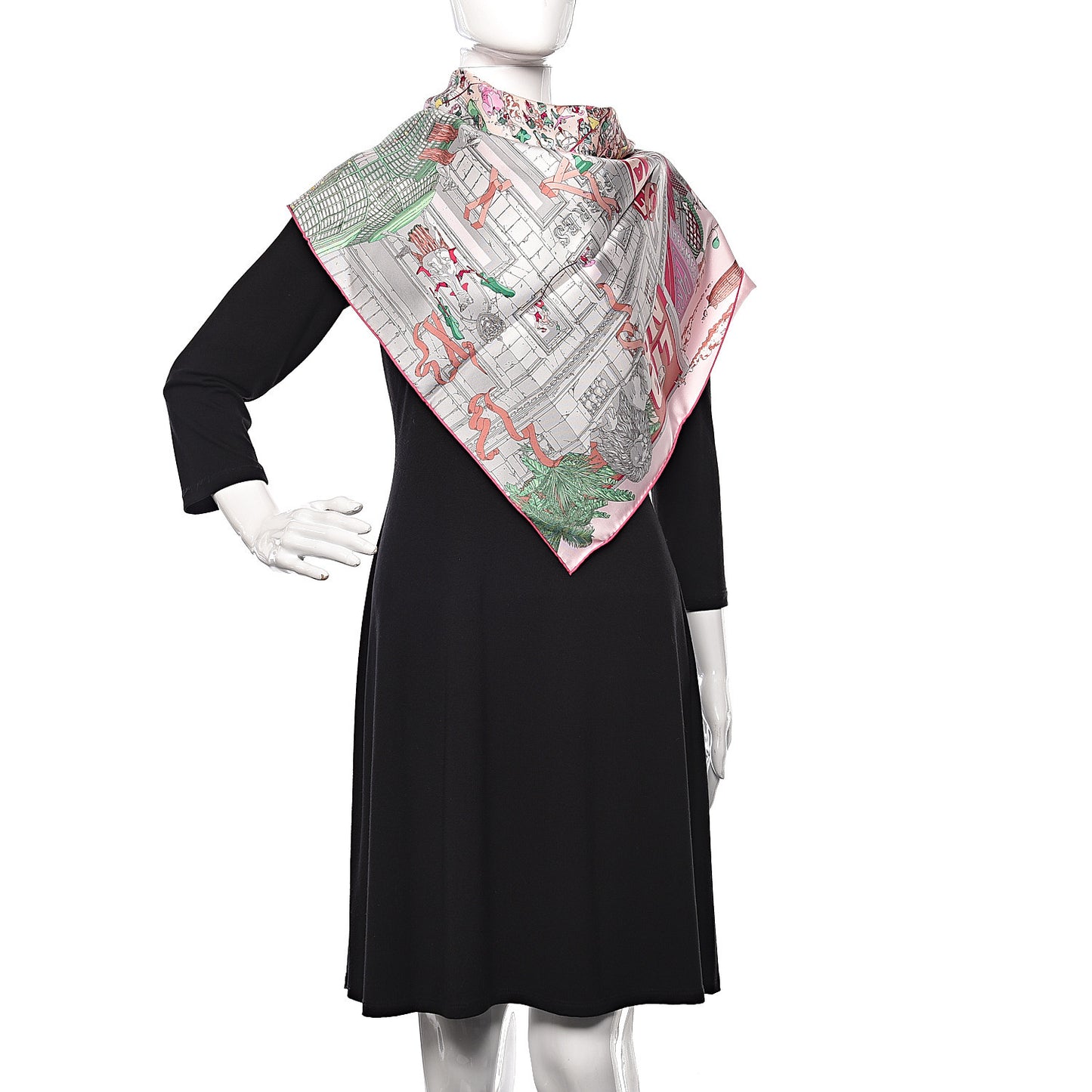 Silk Le Grand Prix Au Faubourg Scarf 90 Rose Menthol Gris Perle