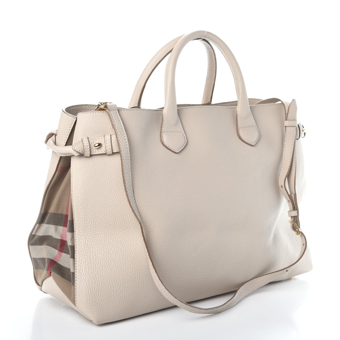 Grainy Calfskin House Check Large Banner Tote Stone