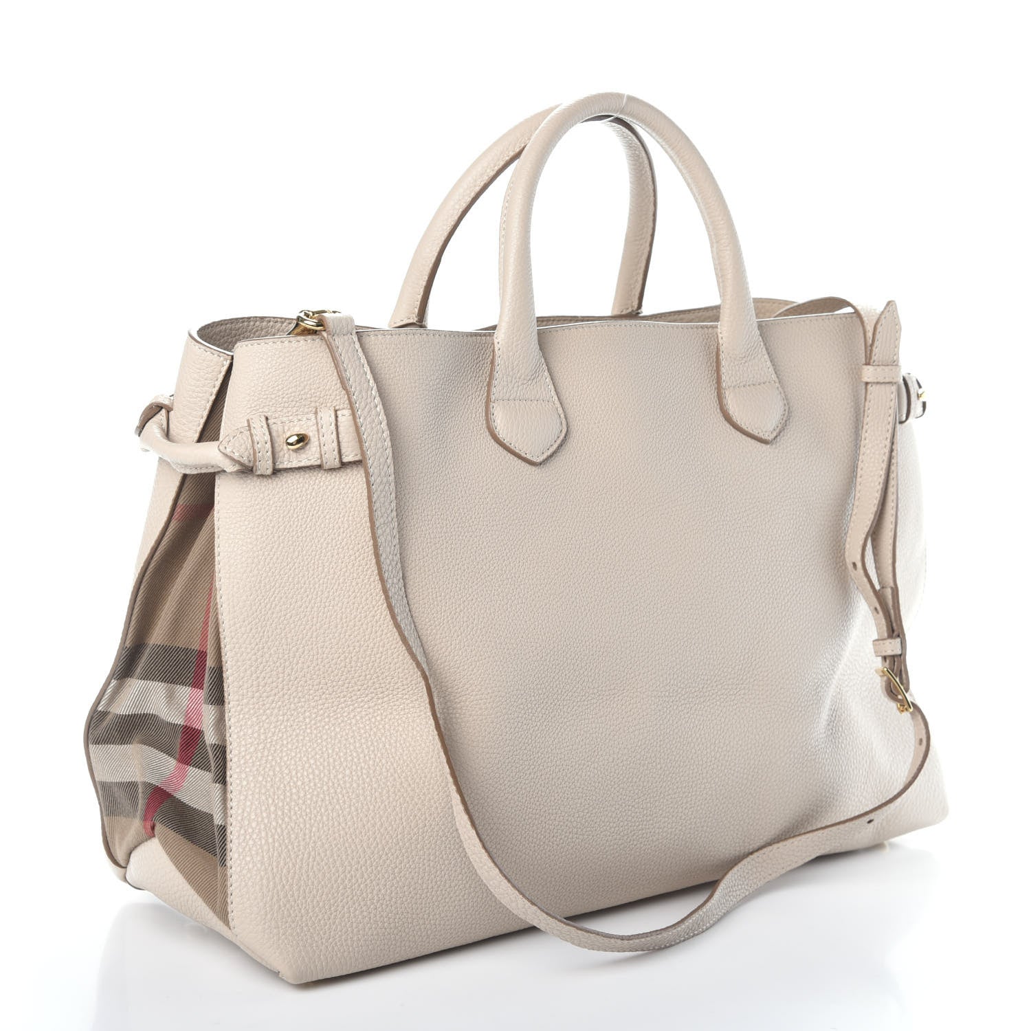 Burberry Grainy Calfskin House Check Large Banner Tote Stone 3 of 9