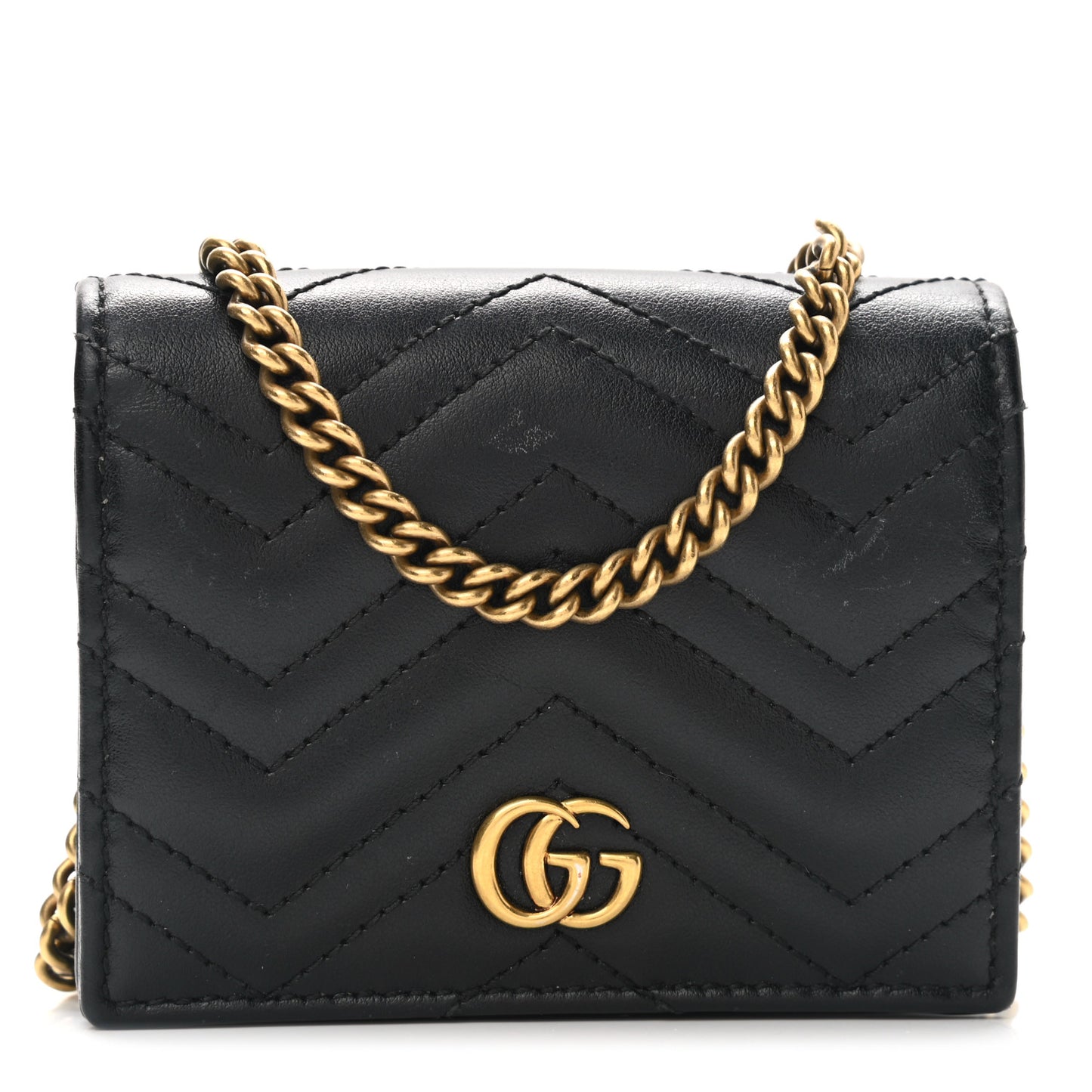 Calfskin Matelasse GG Marmont Mini Wallet On Chain Black