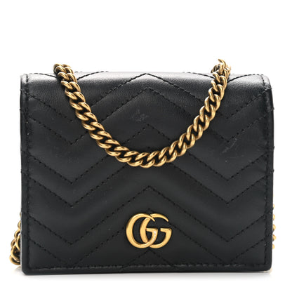Gucci Calfskin Matelasse GG Marmont Mini Wallet On Chain Black 1 of 7