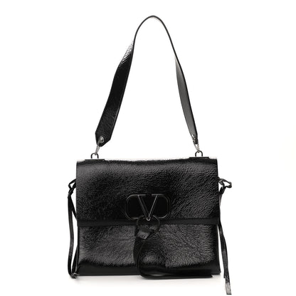 Valentino Garavani Textured Patent Calfskin Medium Vring Shoulder Bag Black 1 of 11