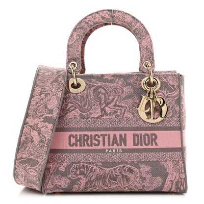 Christian Dior Canvas Toile De Jouy Reverse Embroidered Medium Lady D-Lite Gray Pink 1 of 8