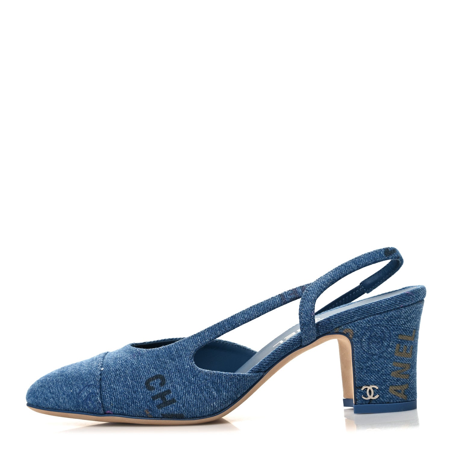 Chanel Denim Cap Toe Denim Mood Slingback Flats 38.5 Blue Multicolor 1 of 8