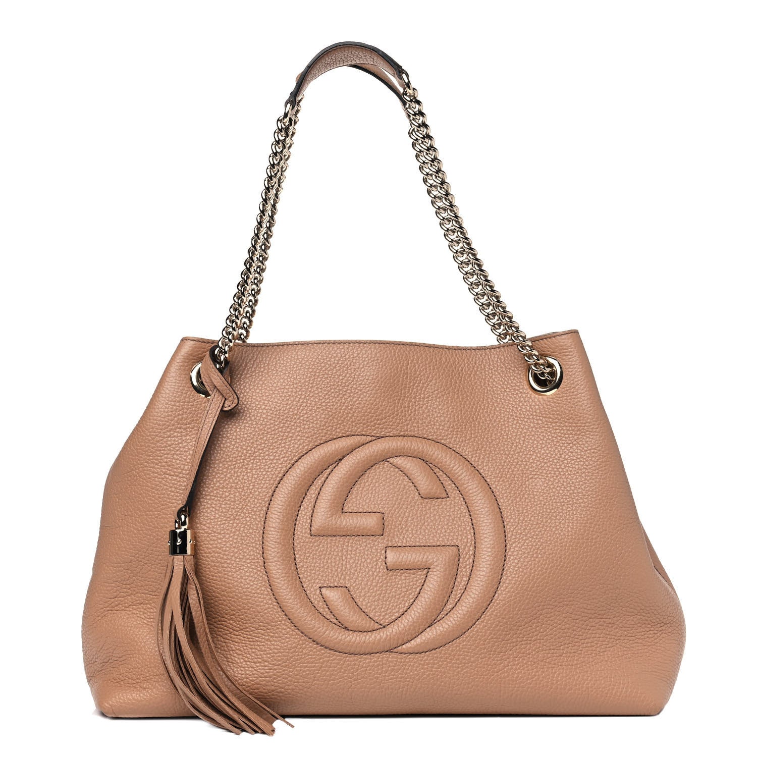 Gucci Pebbled Calfskin Medium Soho Chain Shoulder Bag Camelia 1 of 4