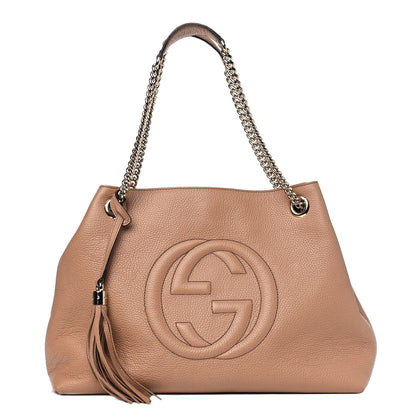 Gucci Pebbled Calfskin Medium Soho Chain Shoulder Bag Camelia 1 of 4