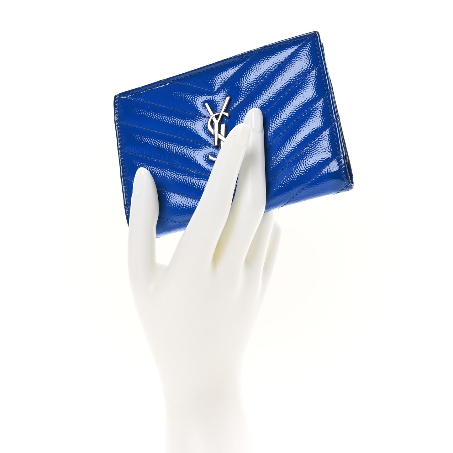 Patent Grain De Poudre Matelasse Chevron Monogram Zipped Two-Part Wallet Royal Blue