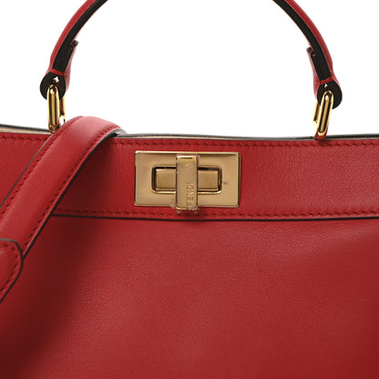 Fendi Vitello Seta Shiny Nappa Chinese Valentines Day Karligraphy Small Peekaboo I SEE U Satchel Panna Rosso Cardinale 8 of 10