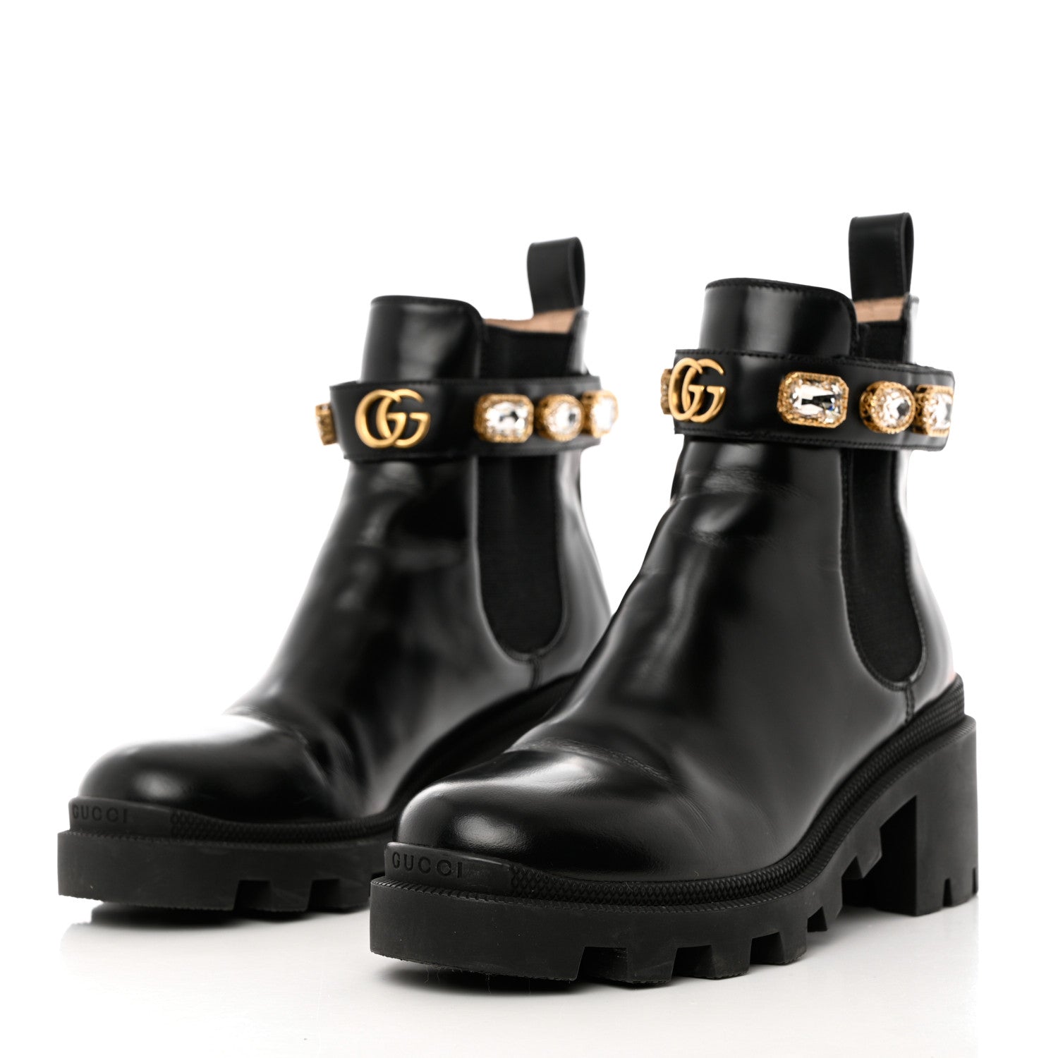Gucci Calfskin Crystal GG Trip Chelsea Ankle Boots 36 Black 3 of 11