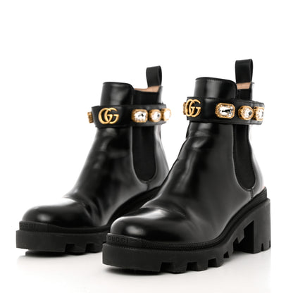 Gucci Calfskin Crystal GG Trip Chelsea Ankle Boots 36 Black 3 of 11