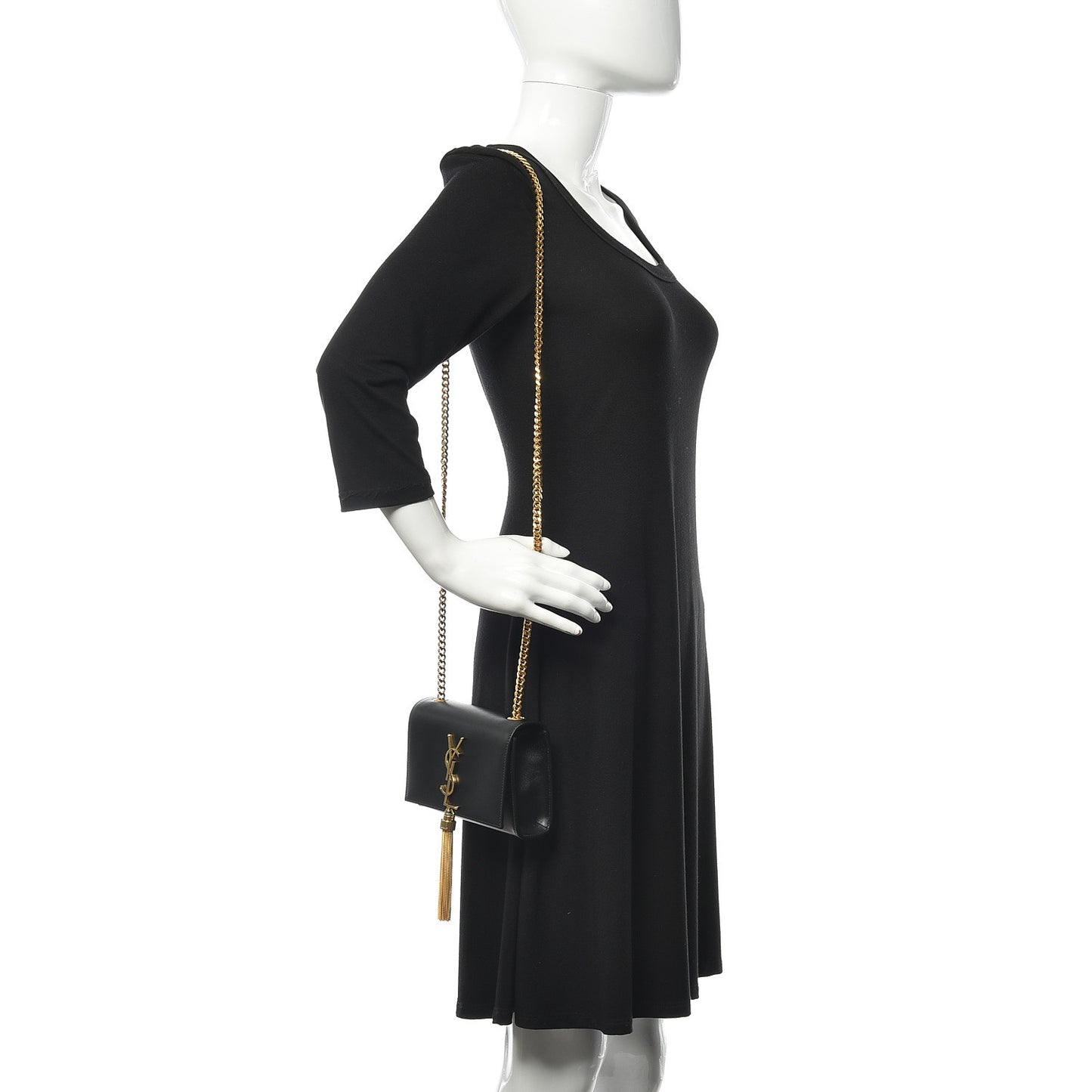 Calfskin Small Classic Monogram Kate Tassel Satchel Black