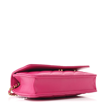 Chanel Lambskin Quilted Studded CC Wallet On Chain WOC Dark Pink 4 of 12