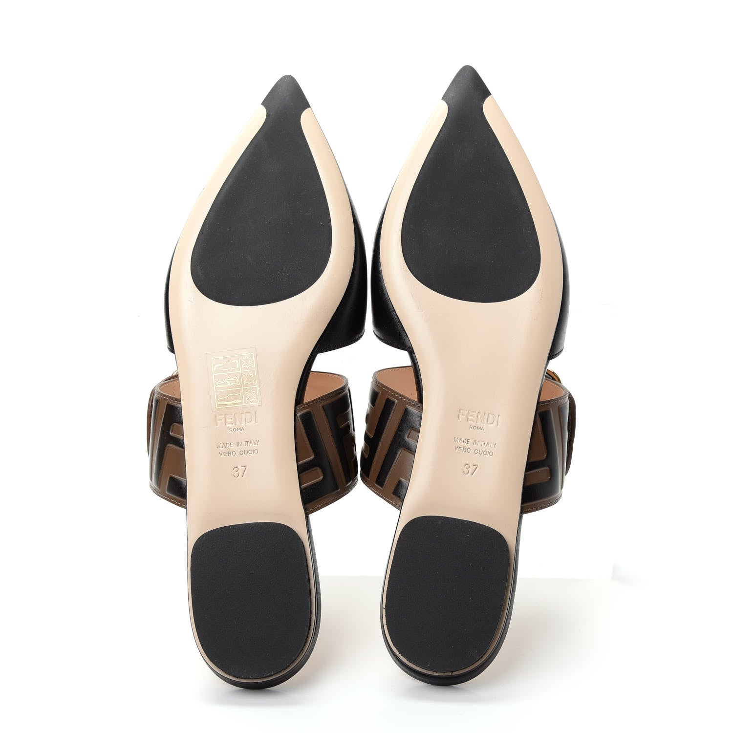 Fendi Vitello FF Embossed Buckle Flat Mules 37 Maya Black 6 of 10