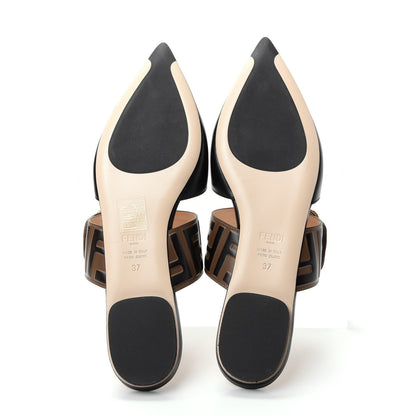 Fendi Vitello FF Embossed Buckle Flat Mules 37 Maya Black 6 of 10
