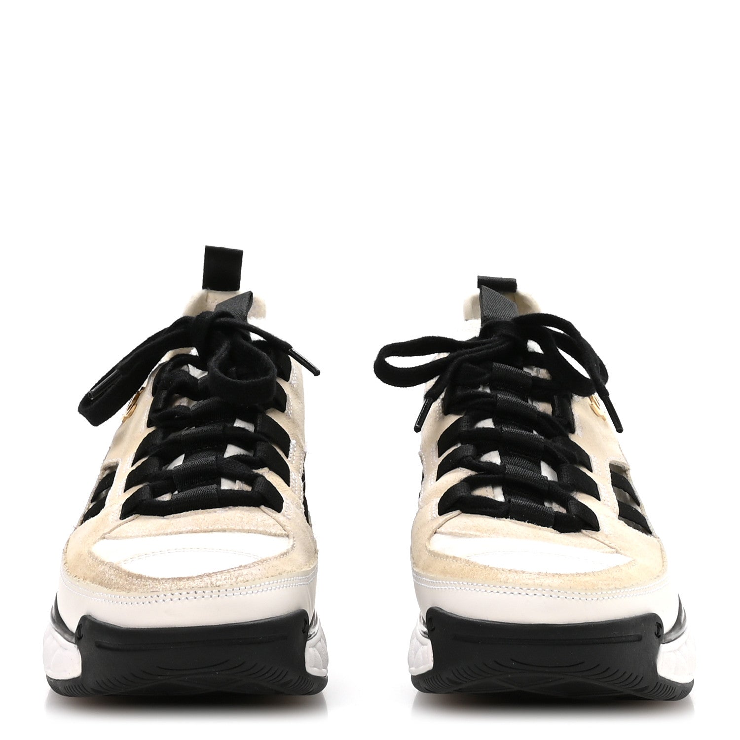 Chanel Fabric Calfskin Suede CC Sneakers 36 Ivory Black 3 of 7