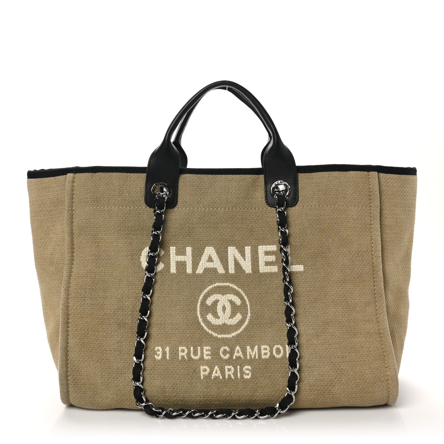 Chanel Canvas Medium Deauville Tote Beige Black 1 of 10
