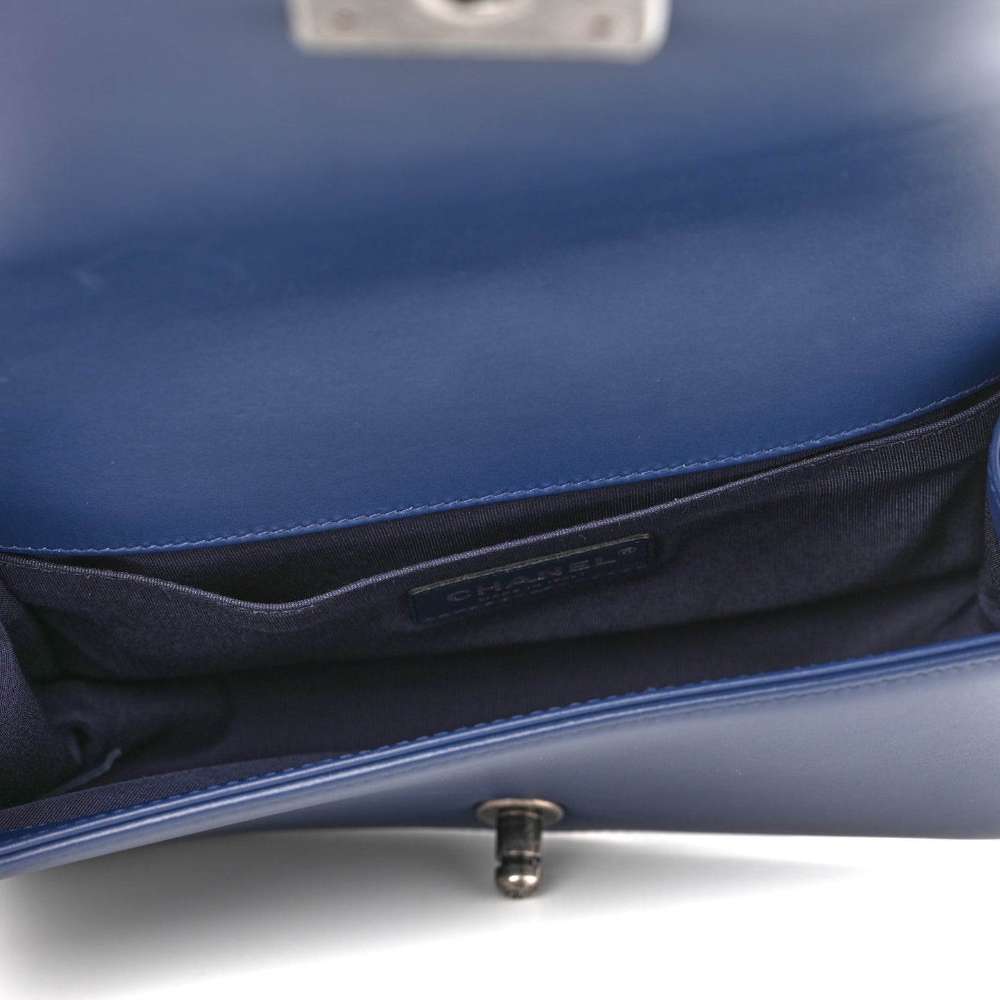 Calfskin Painted Chevron Embossed Medium Boy Flap Navy