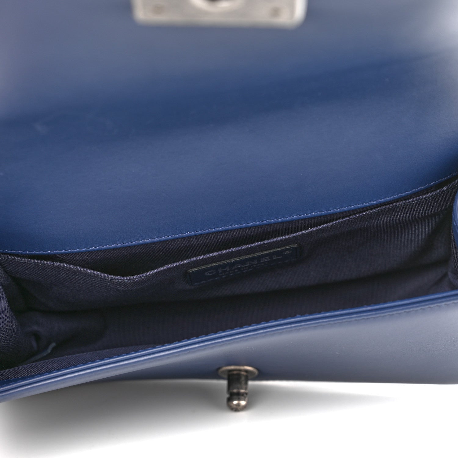 Chanel Calfskin Painted Chevron Embossed Medium Boy Flap Navy 5 of 11