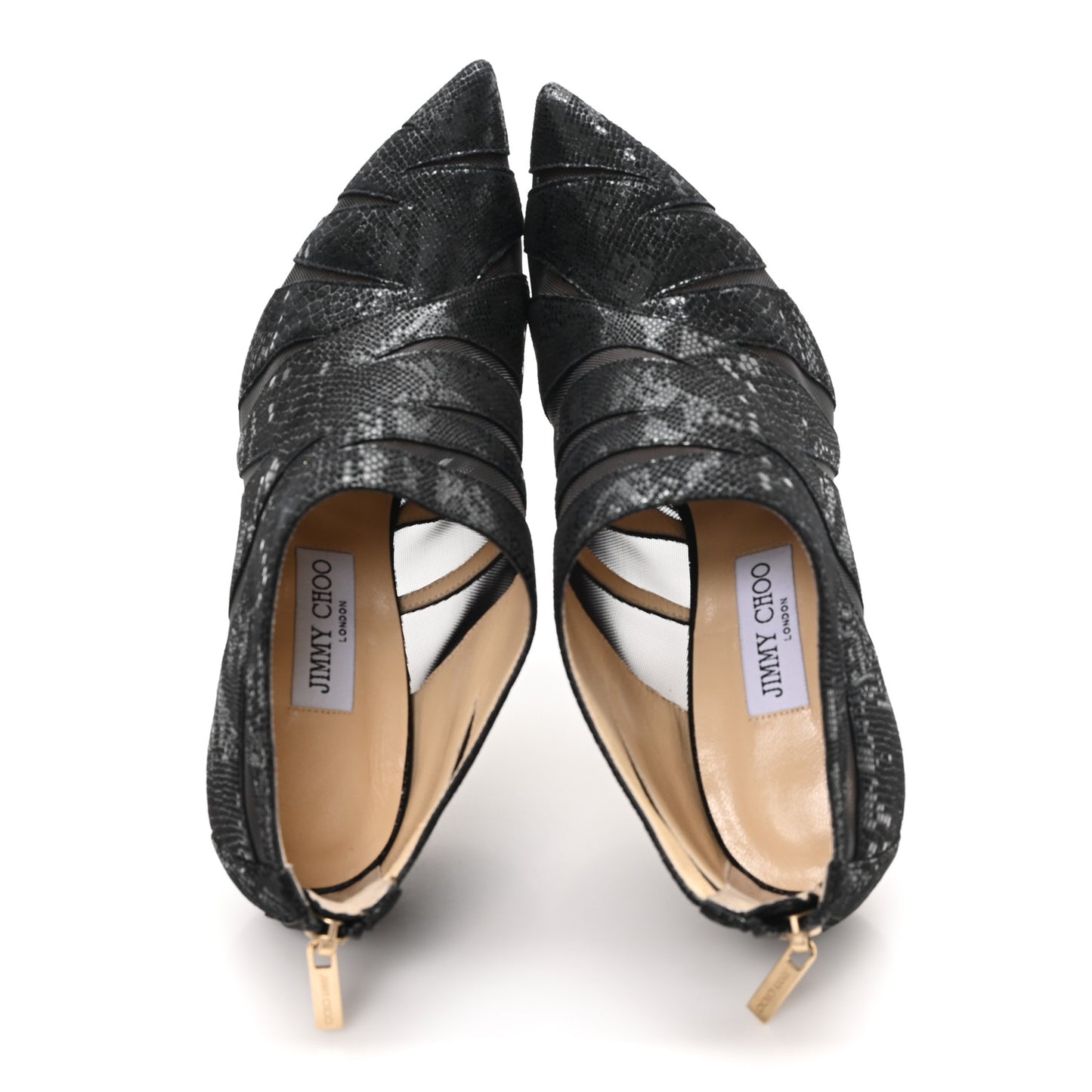 Suede Snake Embossed Mesh Wister Ankle Booties 40.5 Black