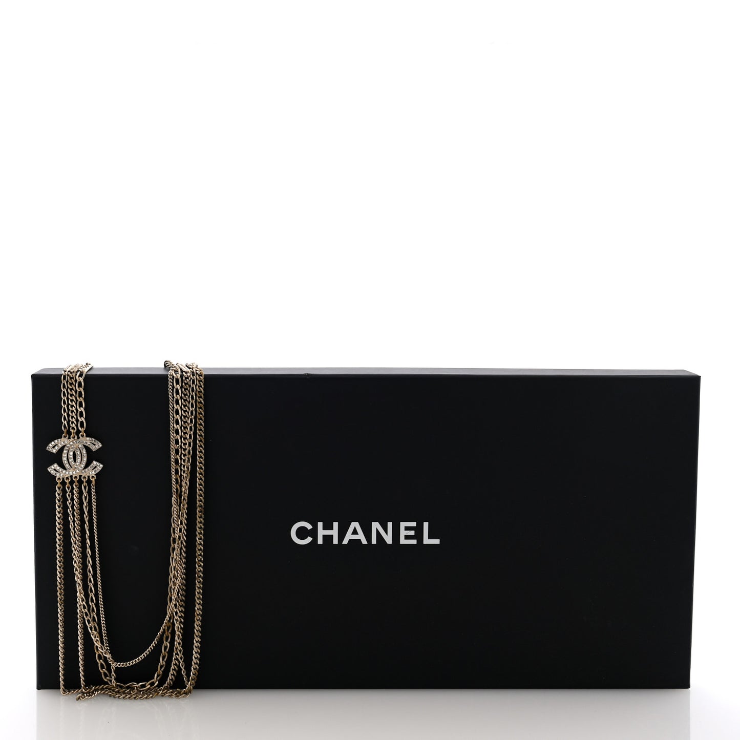 Multi Strand Chain Baguette Crystal CC Necklace Gold