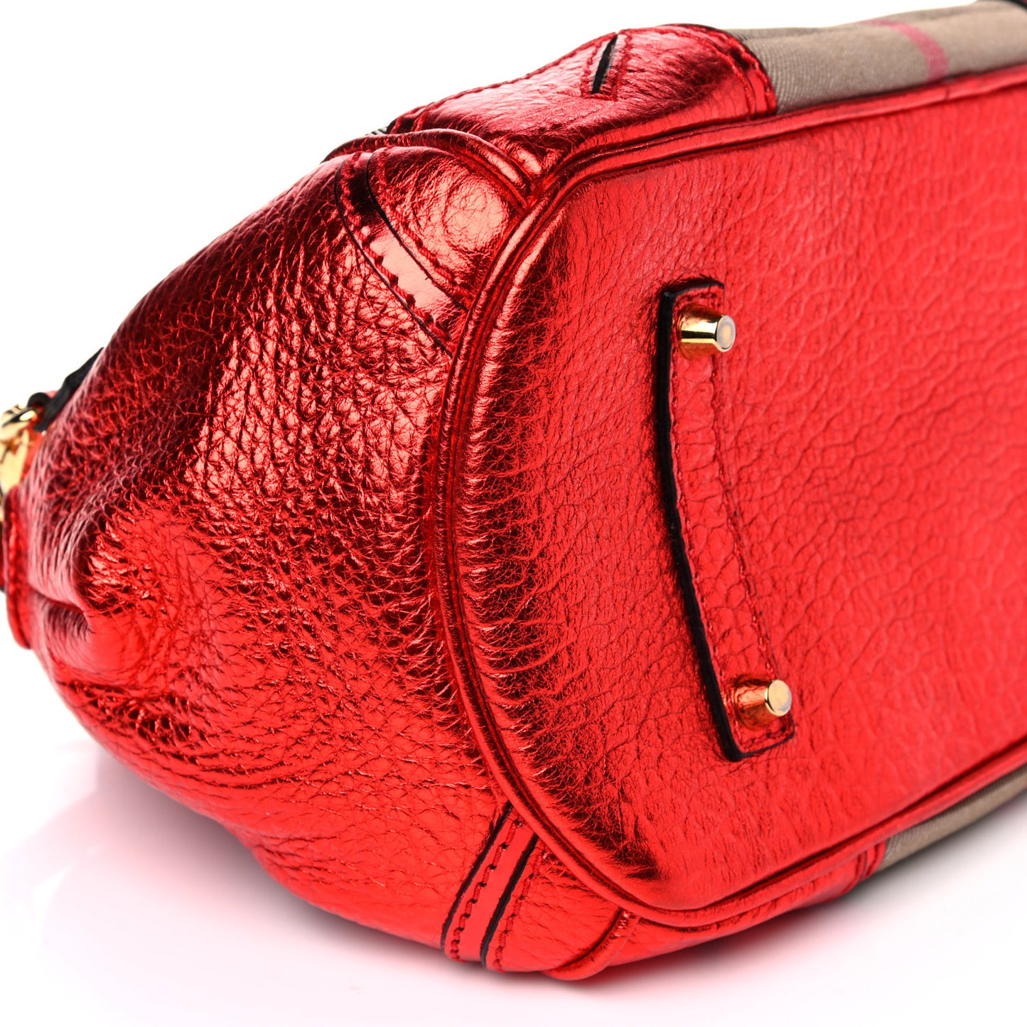 Prorsum Metallic Calfskin House Check Small Blaze Satchel Cadmium Red