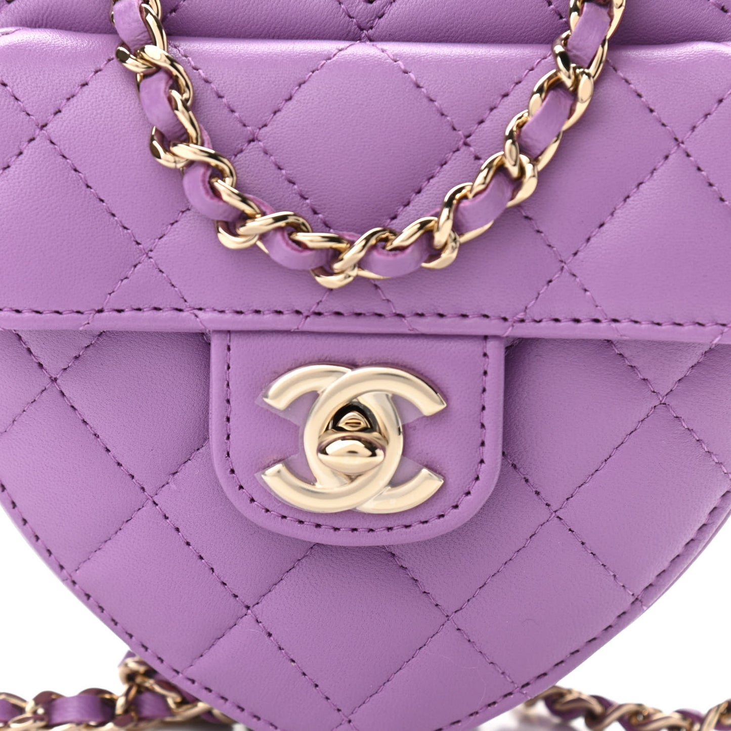Lambskin Quilted CC In Love Heart Clutch With Chain Purple