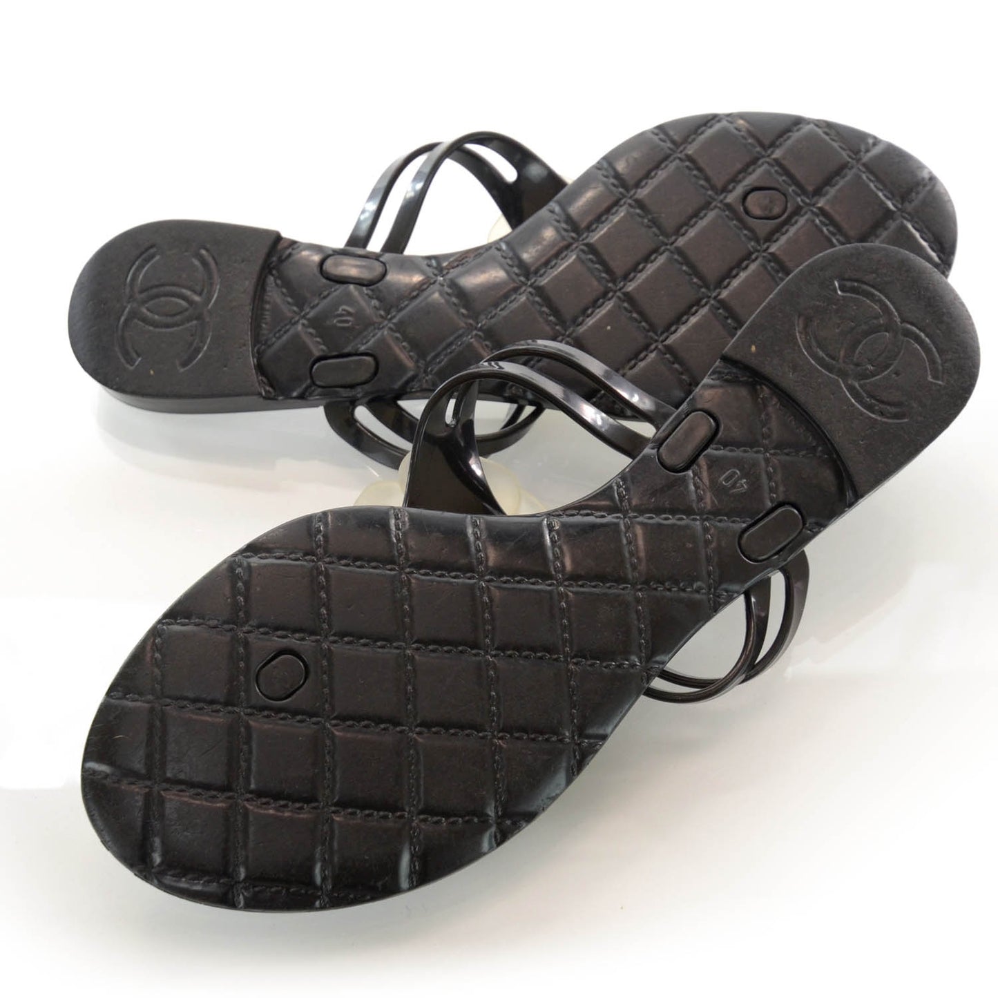 Jelly Camellia Thong Sandals 40 Black Ivory