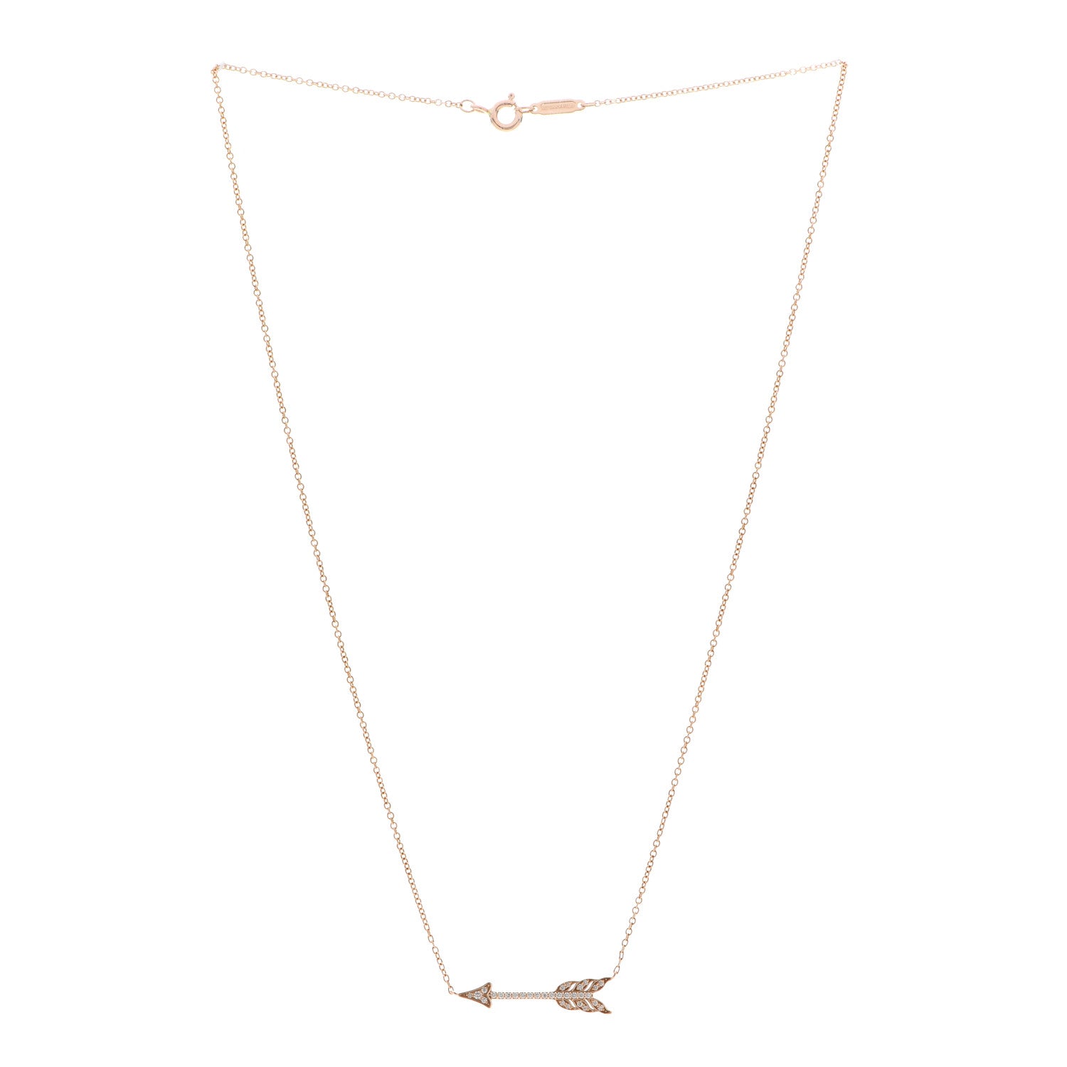 Tiffany 18K Rose Gold Diamond Arrow Pendant Necklace 3 of 5