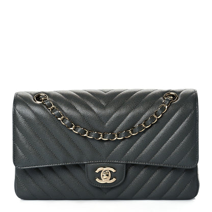 Chanel Caviar Chevron Quilted Medium Double Flap Dark Grey 1 of 11