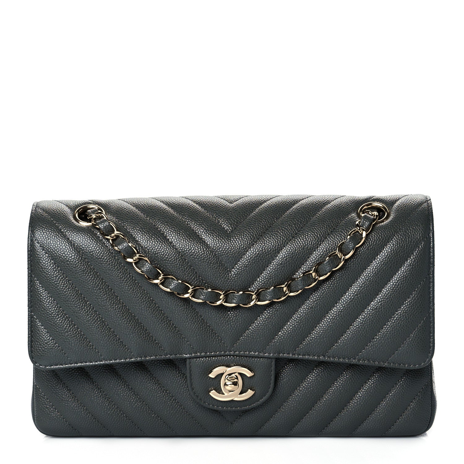 Chanel Caviar Chevron Quilted Medium Double Flap Dark Grey 1 of 11