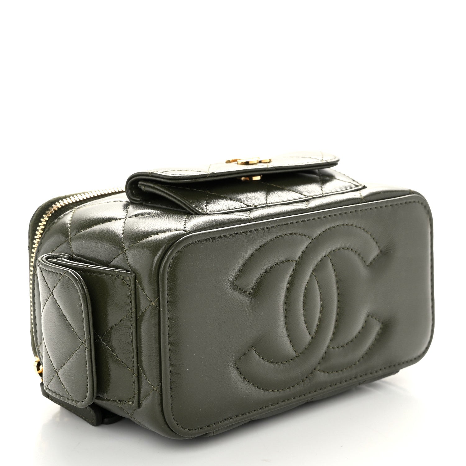 Chanel Lambskin Quilted Polly Pocket East West Top Vanity With Chain Khaki 4 of 10