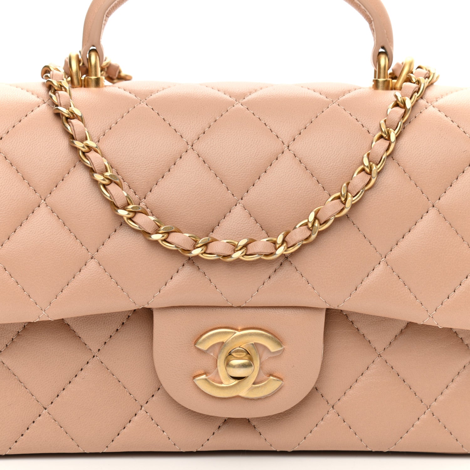 Chanel Lambskin Quilted Mini Top Handle Rectangular Flap Beige 8 of 10
