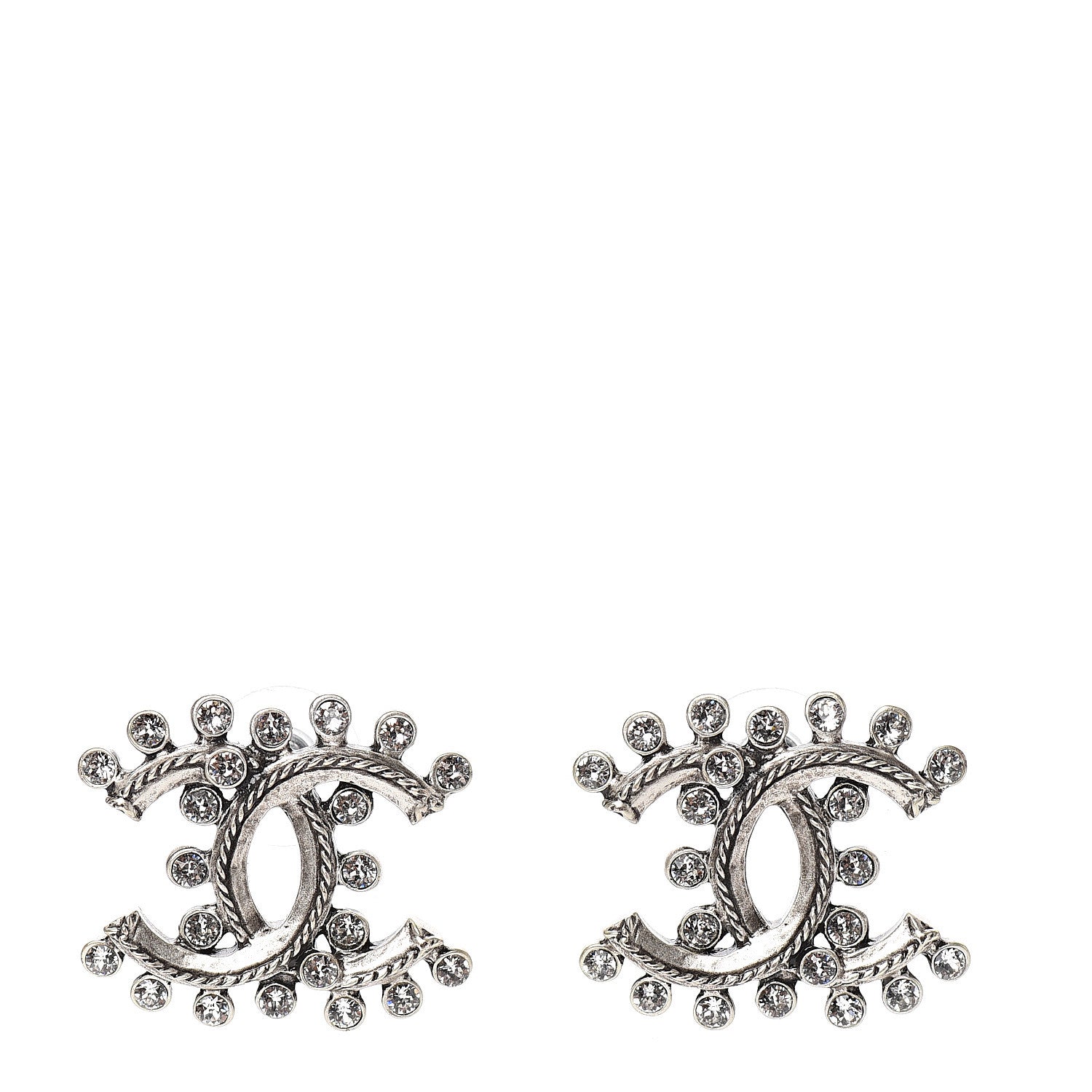 Chanel Crystal CC Earrings Silver 1 of 5