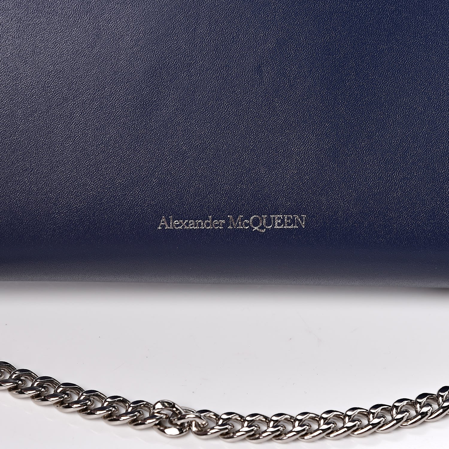 Alexander McQueen Calfskin Crystal Pin Envelope Wallet On Chain Blue 7 of 10