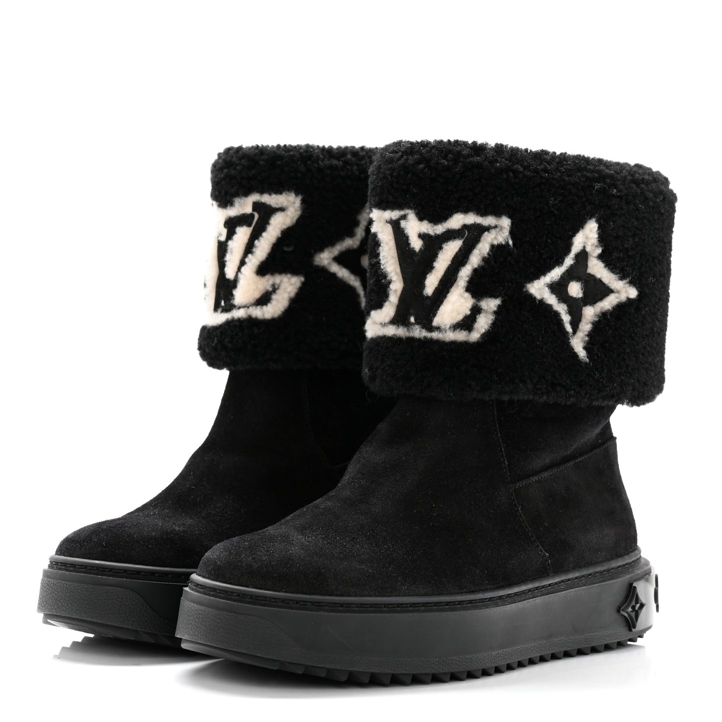 Suede Calfskin Shearling Snowdrop Flat Ankle Boot 36 Black