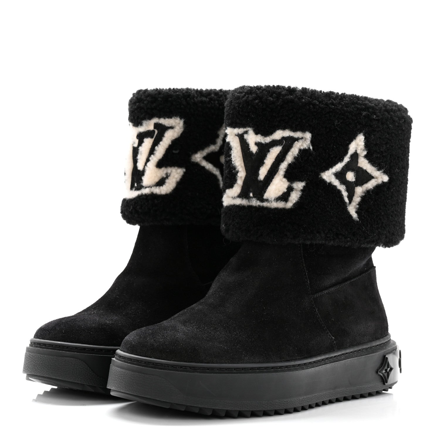 Louis Vuitton Suede Calfskin Shearling Snowdrop Flat Ankle Boot 36 Black 3 of 11