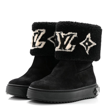 Louis Vuitton Suede Calfskin Shearling Snowdrop Flat Ankle Boot 36 Black 3 of 11